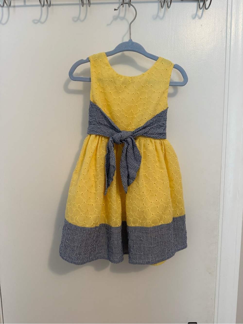 Sweet Heart Rose Yellow Eyelet Dress with Navy Stripe Bow